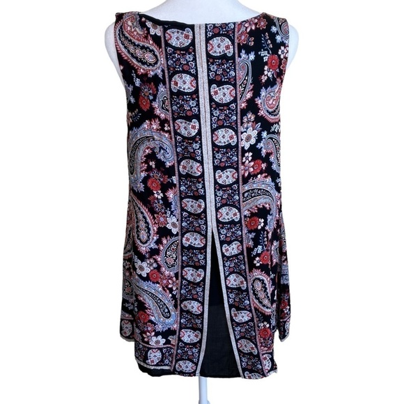 J.Jill Boho Sleeveless Floral Paisley Tunic Top Flyaway Back Red Black Sz SP - Picture 8 of 16